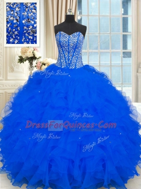Classical Royal Blue Sleeveless Organza Lace Up 15 Quinceanera Dress for Military Ball and Sweet 16 and Quinceanera