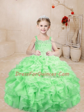 Low Price Sleeveless Lace Up Floor Length Beading and Ruffles Little Girls Pageant Gowns