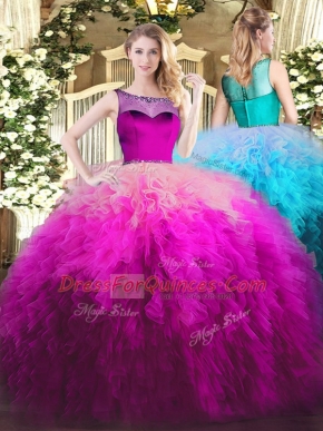 Best Selling Sleeveless Beading and Ruffles Zipper Quince Ball Gowns