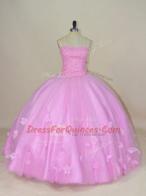 Romantic Sleeveless Lace Up Floor Length Beading and Hand Made Flower Quinceanera Gown