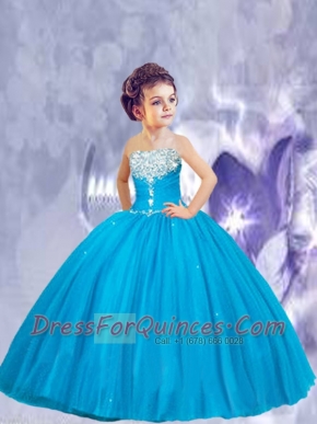 Lovely Blue Little Girl Pageant Dress with Beading for 2014
