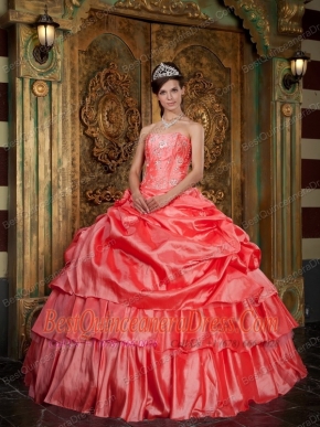 Watermelon Ball Gown Strapless Floor-length Organza Beading Quinceanera Dress