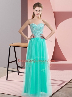 Stylish Empire Dress for Prom Turquoise Sweetheart Tulle Sleeveless Floor Length Lace Up