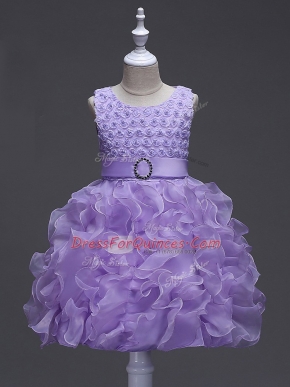 Lavender Scoop Lace Up Ruffles and Belt Pageant Gowns For Girls Sleeveless