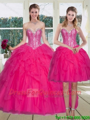 2015 New Styles Hot Pink Sweet 15 Dress with Ruffles and Beading