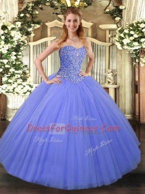 Floor Length Lace Up Quinceanera Dresses Blue for Military Ball and Sweet 16 and Quinceanera with Beading