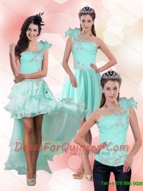 Detachable Modest Apple Green One Shoulder Prom Dresses with Beading for 2015