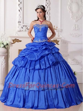 Blue Ball Gown SweetheartPretty Quinceanera Dresses with  Taffeta Beading and Ruch Detachable