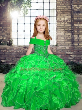 Beading and Ruffles Kids Formal Wear Lace Up Sleeveless Floor Length