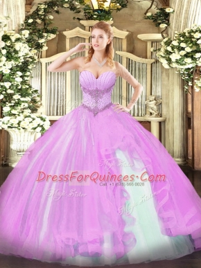 Tulle Sleeveless Floor Length Vestidos de Quinceanera and Beading and Ruffles