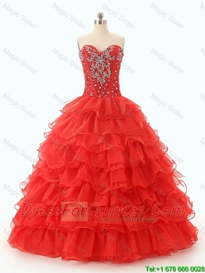 Discount Beaded and Ruffled Layers Quinceanera Dresses in Red