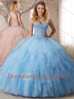 Elegant Applique and Ruffled Tulle Sweet 15th Birthday Dresses in Light Blue