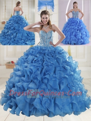 Elegant Brush Train Beading Quinceanera Dresses in Baby Blue