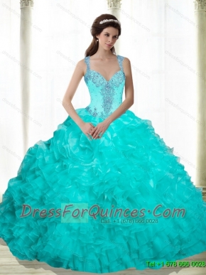 New Styles Beading and Ruffles 2015 Quinceanera Dresses in Aqua Blue