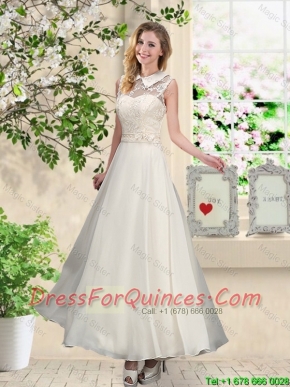 2016 Fashionable Appliques Dama Dresses with High Neck