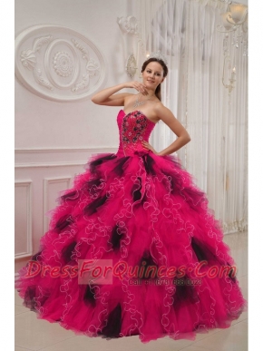Luxurious Red and Black Ball Gown Sweetheart Floor-length 2014 Spring Quinceanera Dresses