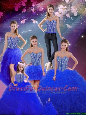 Detachable Beaded and Ruffles Sweetheart Wonderful Sweet 16 Dresses in Royal Blue