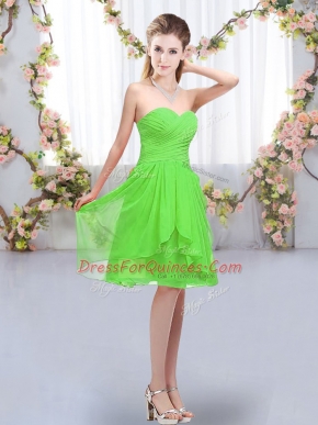 Sleeveless Chiffon Knee Length Lace Up Vestidos de Damas in with Ruffles and Ruching