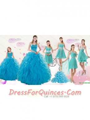 2015 Cheap Teal Sweetheart Quinceanera Dress and Ruching and Beading Short Prom Dresses and Halter Top Ruffles Little Girl Dress