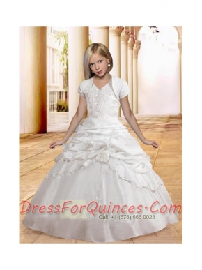 White Ball Gown Halter Top Elegant Little Girl Pageant Dresses with Appliques