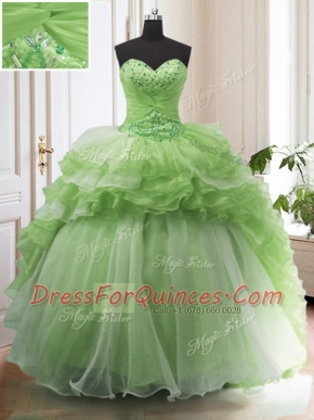 Clearance Organza Lace Up Sweet 16 Dress Sleeveless With Train Court Train Beading and Ruffled Layers