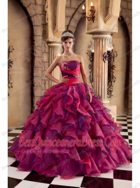 Multi-color Ball Gown Strapless Floor-length Organza Ruffles Quinceanera Dress