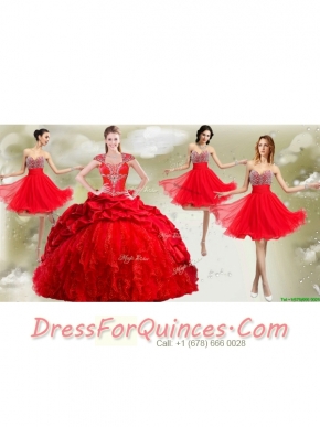 New Arrivals Red Big Puffy Quinceanera Dress and Wonderful Rhinestoned and Ruched Dama Dresses