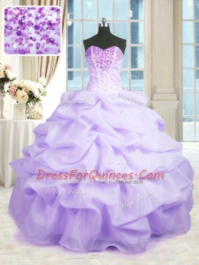Smart Lavender Sweetheart Neckline Beading and Ruffles 15th Birthday Dress Sleeveless Lace Up