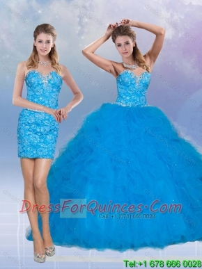 2015 Perfect Sweetheart Sequined Teal Quinceanera Dresses with Ruffles
