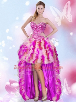 Graceful High Low Multi-color Prom Party Dress Sweetheart Sleeveless Lace Up