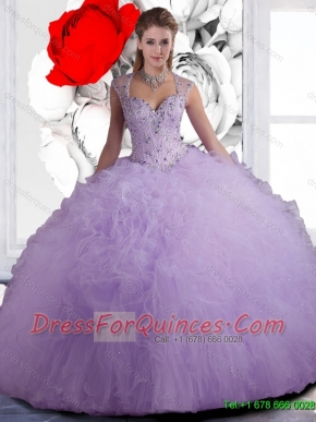 Popular Straps Beaded and Ruffles Quinceanera Dresses in Lavender 2016