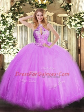 Romantic Beading Quinceanera Dresses Lilac Lace Up Sleeveless Floor Length