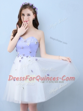 Tulle Sleeveless Knee Length Quinceanera Court of Honor Dress and Appliques