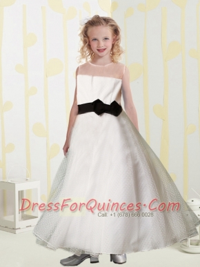 White A-Line Sleeveless Organza Tea-length  Flower Girl Dress For 2014