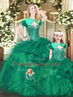 Superior Floor Length Green Vestidos de Quinceanera Organza Sleeveless Beading and Ruffles
