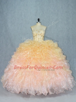 Custom Fit Multi-color Lace Up Sweet 16 Dresses Beading and Ruffles Sleeveless Floor Length