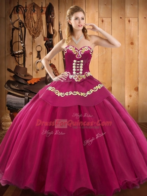 Fuchsia Ball Gowns Ruffles Ball Gown Prom Dress Lace Up Tulle Sleeveless Floor Length