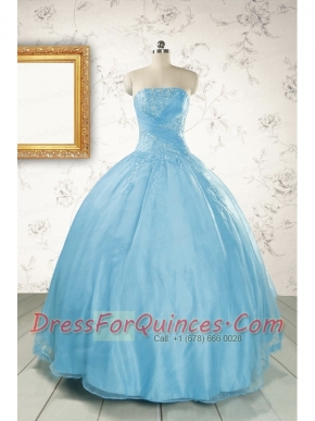 2015 Discount Strapless Beading Quinceanera Dress in Baby Blue