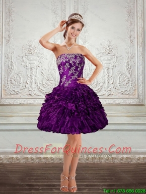 2015 Beautiful and Sexy Purple Strapless Prom Dresses with Embroidery and Ruffles