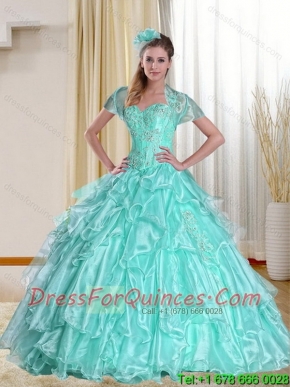 2015 Sophisticated Sweetheart Apple Cheap Green Quinceanera Dresses with Appliques