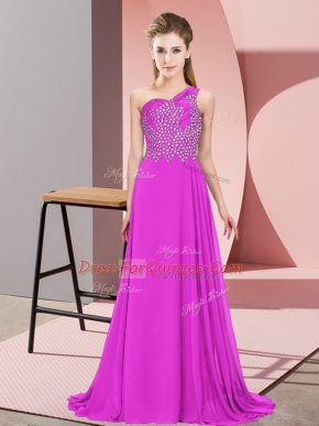 Fitting Floor Length Side Zipper Dress for Prom Purple for Prom and Party with Beading