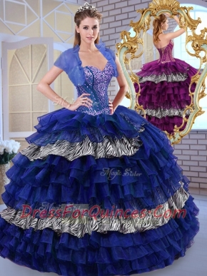 Beautiful Sweetheart Ball Gown Ruffled Layers and Zebra Quinceanera Dresses