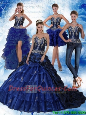 Pretty Navy Blue Sweetheart Quinceanera Dress with Embroidery and Ruffles