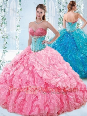Exquisite Rose Pink Detachable Quinceanera Dresses with Beading and Ruffles