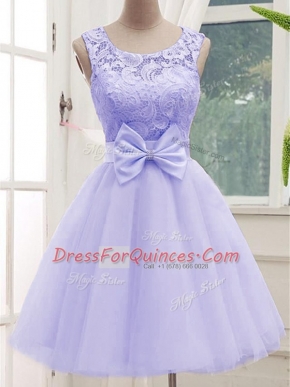 Sleeveless Lace Up Knee Length Lace and Bowknot Vestidos de Damas