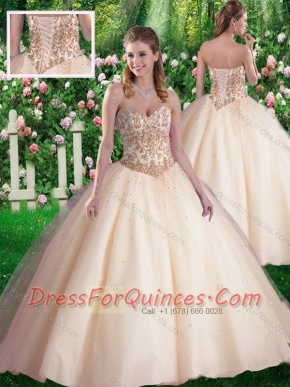 2016 Simple Ball Gowns Sweetheart Appliques Champagne Sweet 16 Dresses