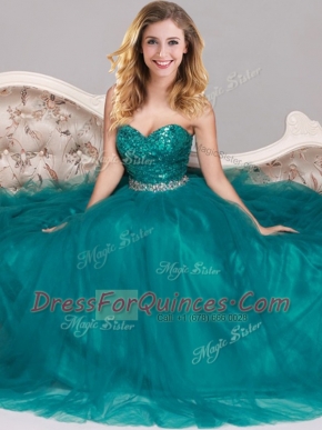 Luxury Sequins Prom Party Dress Peacock Green Zipper Sleeveless Floor Length