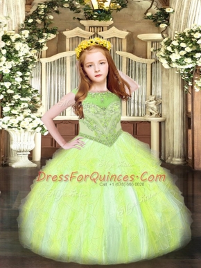 Sleeveless Beading and Ruffles Zipper Pageant Gowns For Girls