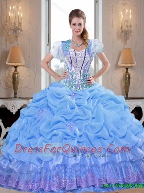 2015 Baby Blue New Styles Quinceanera Dresses with Appliques and Pick Ups