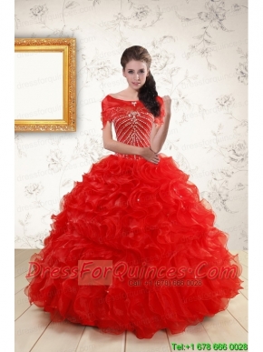 2015 Ball Gown Beading Quinceanera Dresses in Red